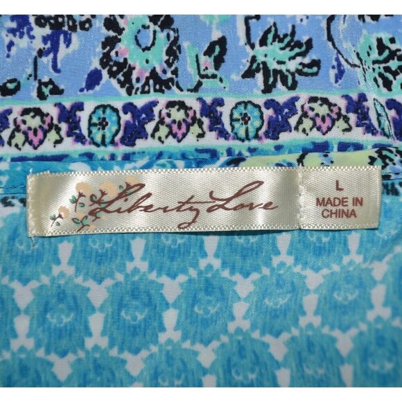 Liberty Love Blue Floral Cardigan Kimono Jacket Size L Long Fringe Festival Boho - Picture 12 of 14